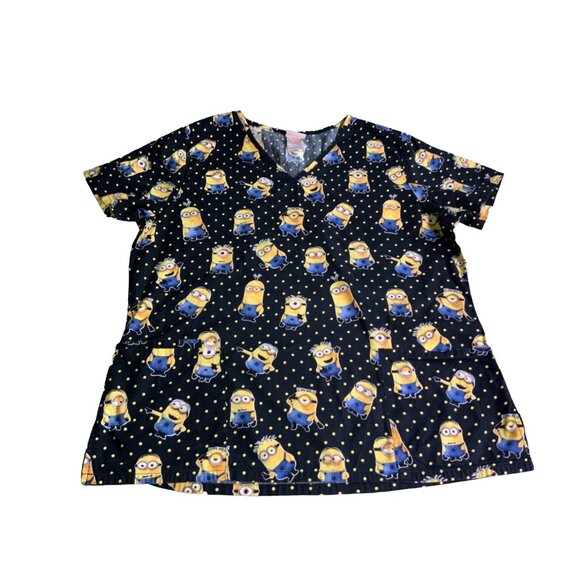 Women's Scrubs Medical Despicable Me Minion All Over Print Black Yellow Size Lg - Picture 3 of 9